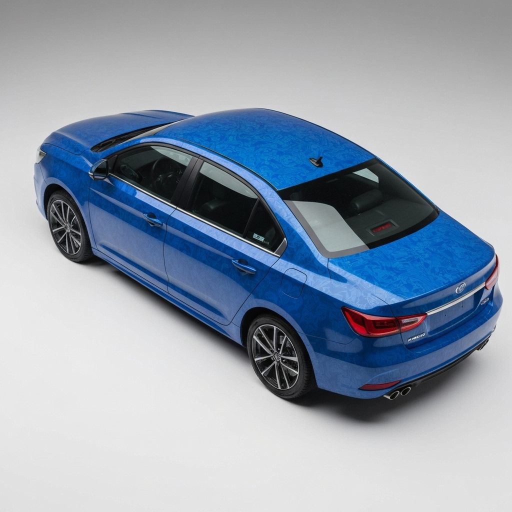 Blue sedan with a satin blue vinyl wrap