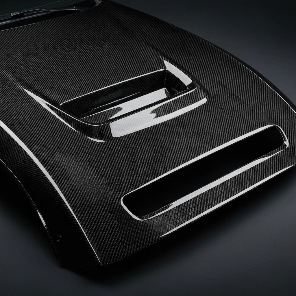Close up of a carbon fiber hood wrap